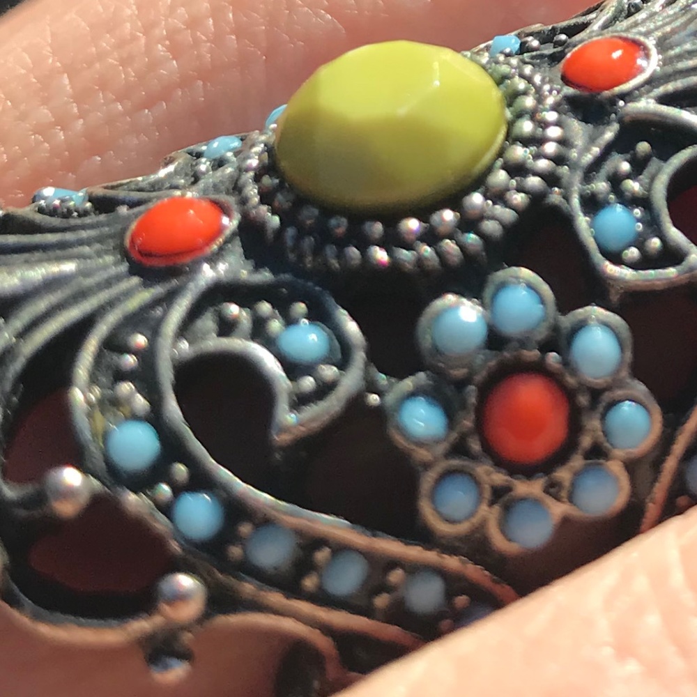 Beautiful Beaded Metal Solid Ring Size 8 Black Si… - image 4